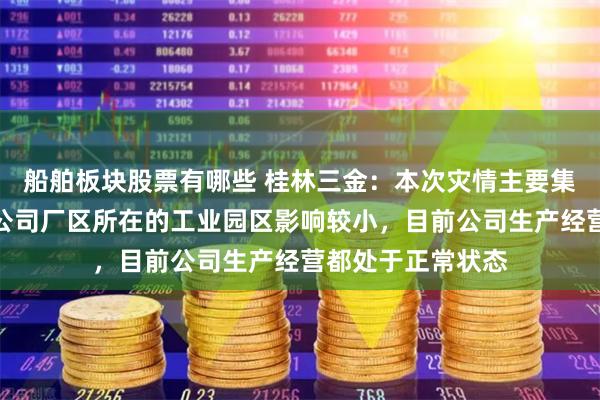 船舶板块股票有哪些 桂林三金：本次灾情主要集中在市城区，对公司厂区所在的工业园区影响较小，目前公司生产经营都处于正常状态